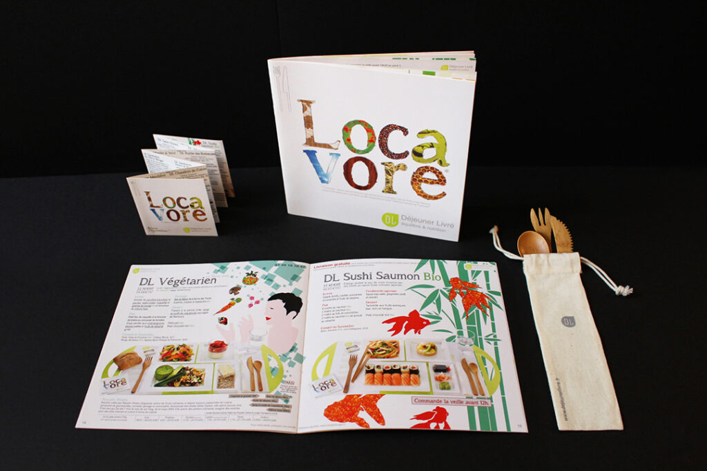 Collection Locavore : plaquette, dépliant et pochette à couverts en tissus