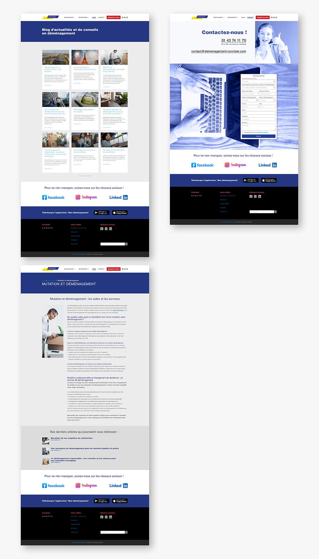 Pages finales blog et contact