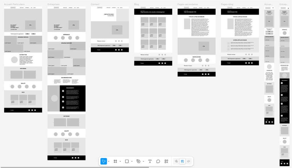 Wireframes réalisés avec Figma