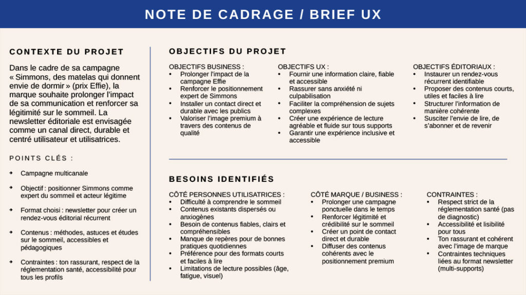 Note de cadrage et brief UX