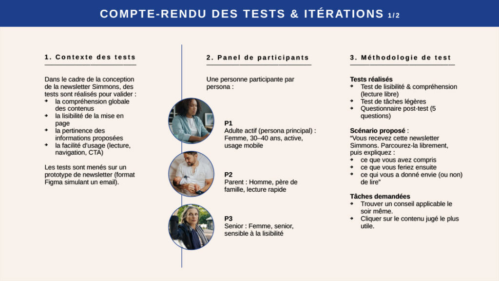 Compte-rendu des tests et itérations page 1