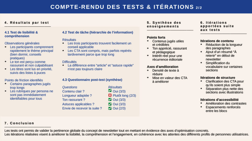 Compte-rendu des tests et itérations page 2