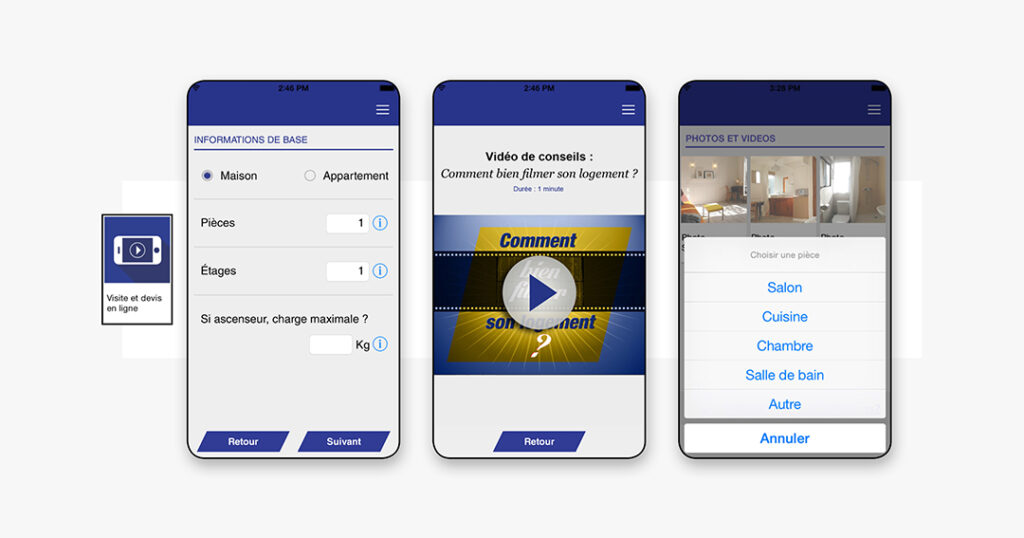 Écrans de "visite et devis en ligne"