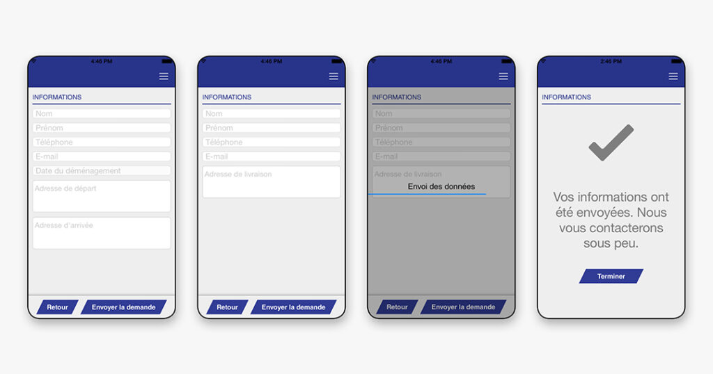 Écrans de formulaires et validation de l'envoi